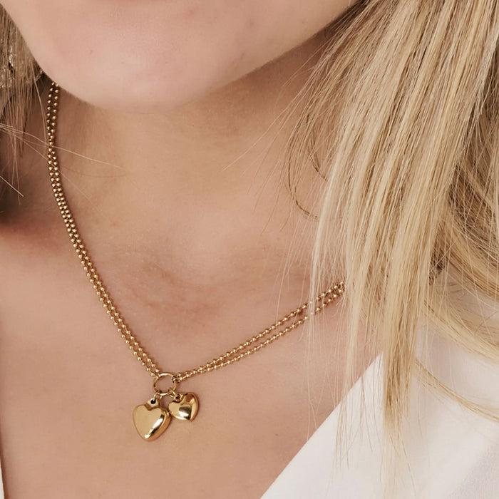 COLLANA DONNA IN ACCIAIO IP GOLD CON DOPPIO CUORE