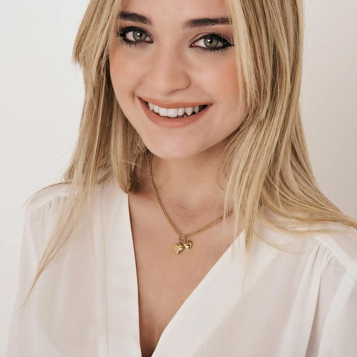 COLLANA DONNA IN ACCIAIO IP GOLD CON DOPPIO CUORE