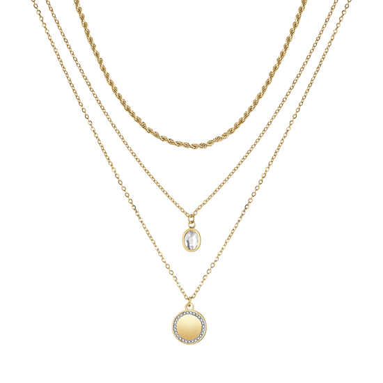COLLANA DONNA IN ACCIAIO IP GOLD CON PIASTRA E CRISTALLO BIANCO