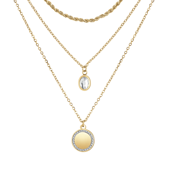 COLLANA DONNA IN ACCIAIO IP GOLD CON PIASTRA E CRISTALLO BIANCO