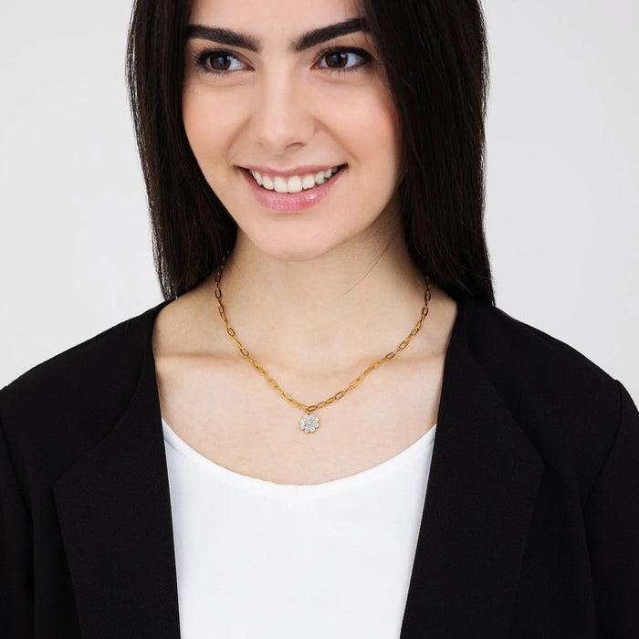 COLLANA DONNA IN ACCIAIO IP GOLD CON QUADRIFOGLIO E CRISTALLI BIANCHI