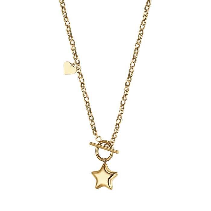 COLLANA DONNA IN ACCIAIO IP GOLD CON STELLA E CUORE