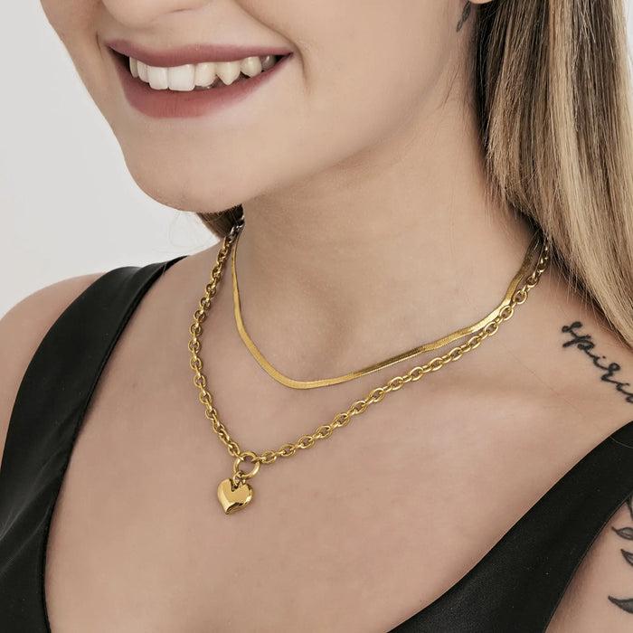 COLLANA DONNA IN ACCIAIO IP GOLD MULTIFILO CON CUORE