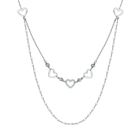 COLLANA DONNA MULTIFILO IN ACCIAIO CON CUORI TRAFORATI E CRISTALLI BIANCHI