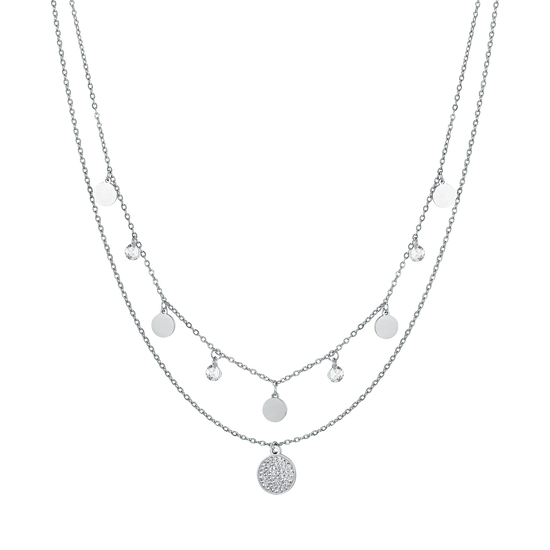 COLLANA DONNA MULTIFILO IN ACCIAIO CON ELEMENTI E CRISTALLI BIANCHI