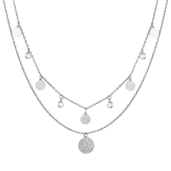 COLLANA DONNA MULTIFILO IN ACCIAIO CON ELEMENTI E CRISTALLI BIANCHI