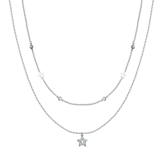 WOMEN'S MULTI-STRAIN NECKLACE IN STEEL WITH STARS AND WHITE CRYSTALS