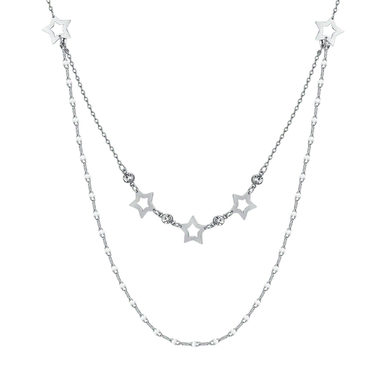 COLLANA DONNA MULTIFILO IN ACCIAIO CON STELLE TRAFORATE E CRISTALLI BIANCHI