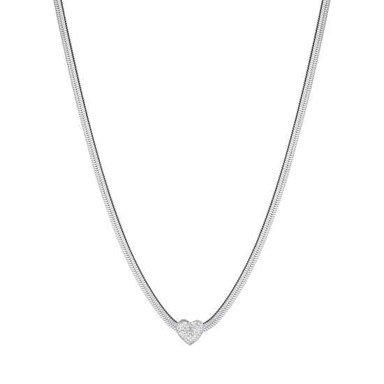 COLLANA DONNA SNAKE IN ACCIAIO CON CUORE E CRISTALLI BIANCHI