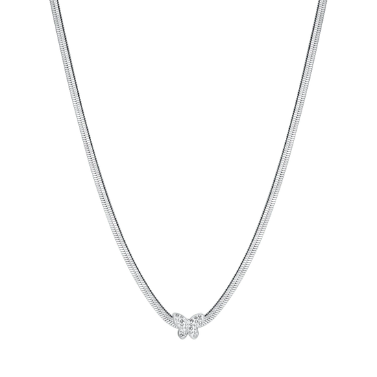 COLLANA DONNA SNAKE IN ACCIAIO CON FARFALLA CON CRISTALLI BIANCHI