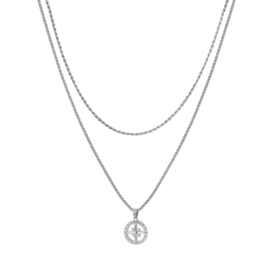 COLLANA UOMO IN ACCIAIO CON ROSA DEI VENTI