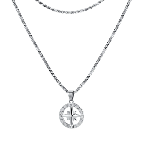 COLLANA UOMO IN ACCIAIO CON ROSA DEI VENTI