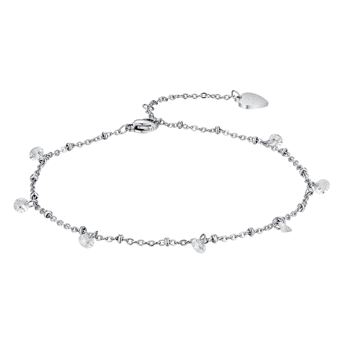 Bracelet de cheville pour femme en acier IP rose avec cristaux blancs