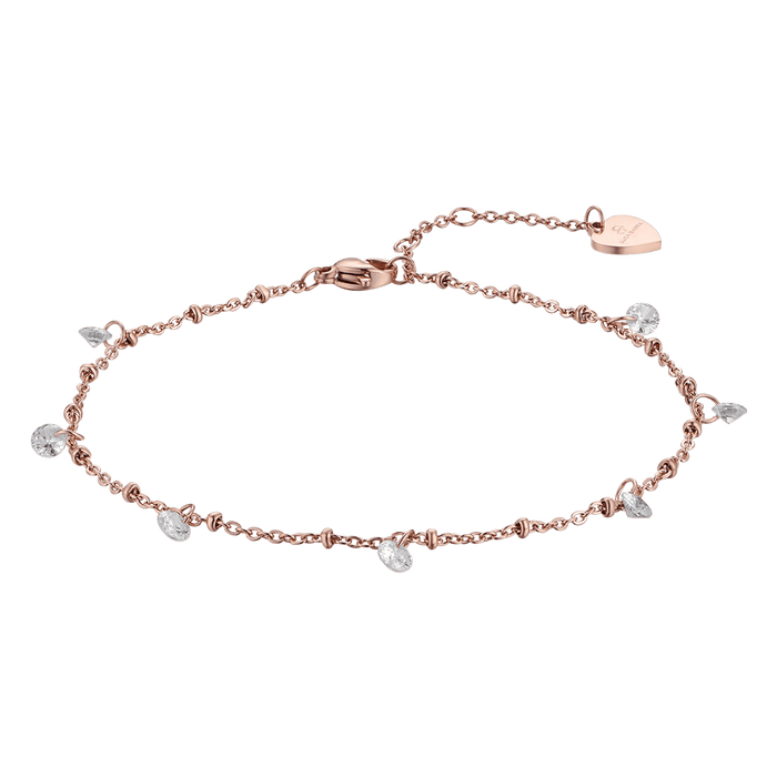 Bracelet de cheville pour femme en acier IP rose avec cristaux blancs
