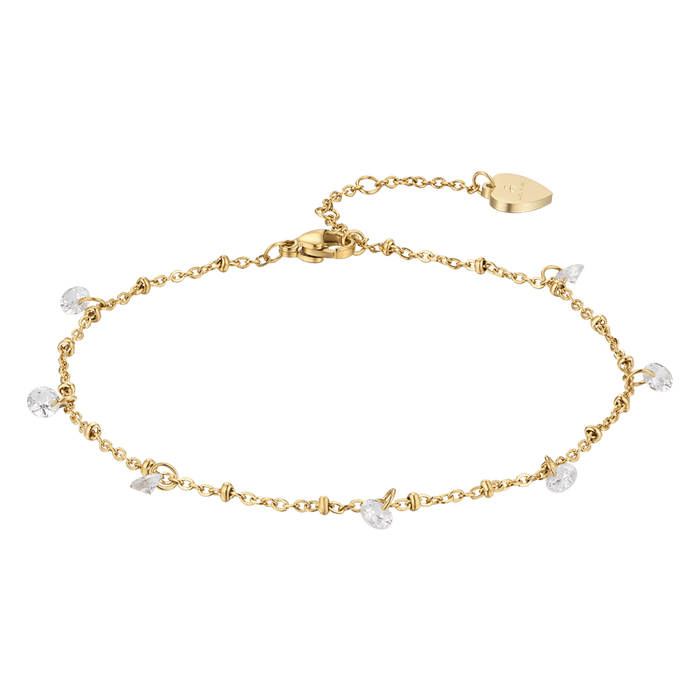 Bracelet de cheville pour femme en acier IP rose avec cristaux blancs