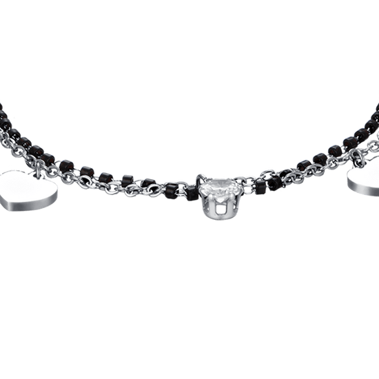 CAVIGLIERA DONNA IN ACCIAIO CON ELEMENTI NERI E CUORI