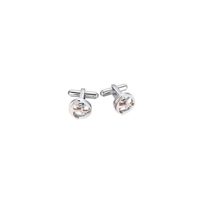 MEN'S CUFFLINKS IN STEEL WITH ANCHOR IP ROSE