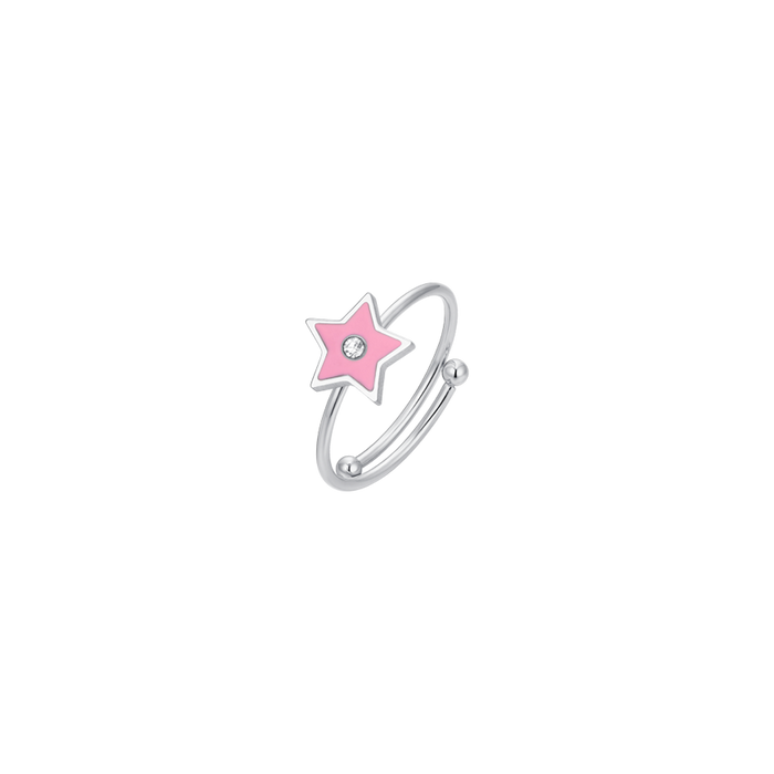 GIRL'S RING IN STEEL WITH PINK ENAMEL