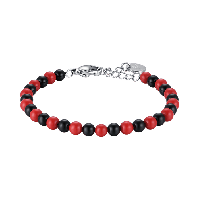 BRACELET ENFANT EN ACIER AVEC PIERRES ROUGES ET NOIRES