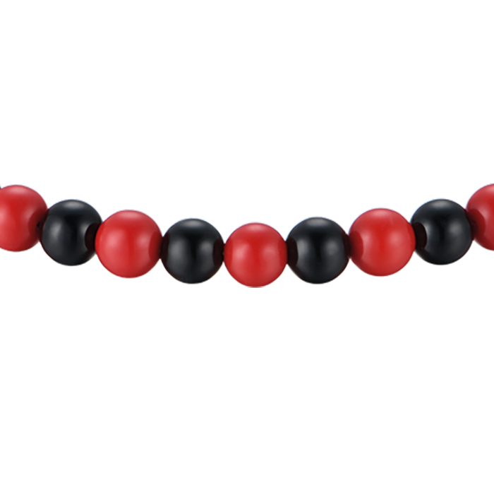 BRACELET ENFANT EN ACIER AVEC PIERRES ROUGES ET NOIRES