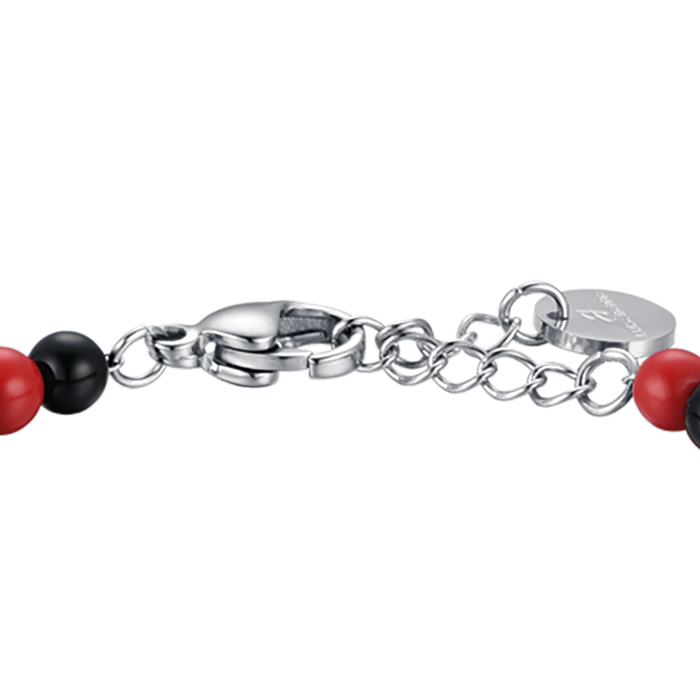 BRACELET ENFANT EN ACIER AVEC PIERRES ROUGES ET NOIRES