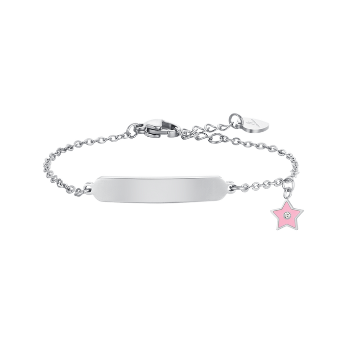 BRACCIALE BAMBINA IN ACCIAIO SMALTO ROSA E PIASTRA