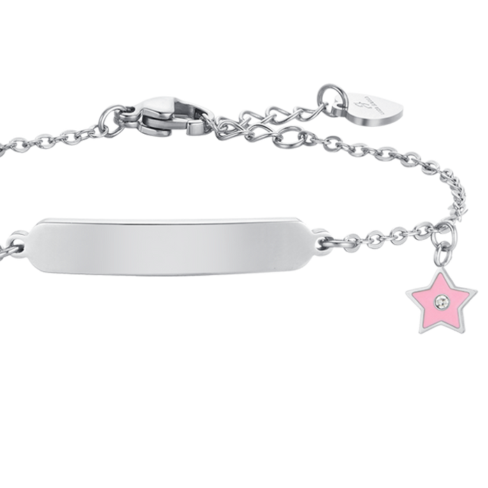 BRACCIALE BAMBINA IN ACCIAIO SMALTO ROSA E PIASTRA