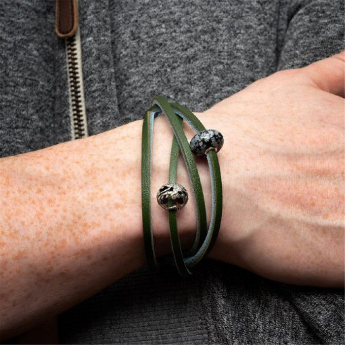 BRACELET EN CUIR BLEU/VERT TROLLBEADS