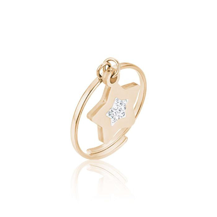 Bague en acier doré IP avec étoile et cristaux blancs