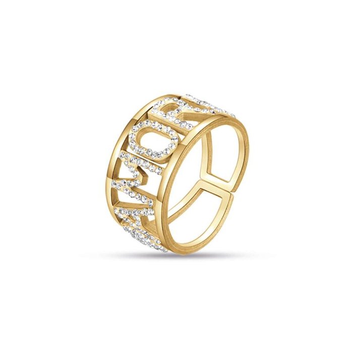 Anello in acciaio ip gold amore con cristalli bianchi - misura m (misura17)