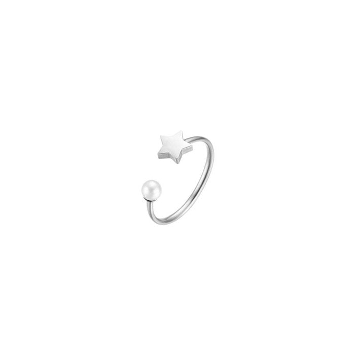 Anello in acciaio con cuore e perla bianca
