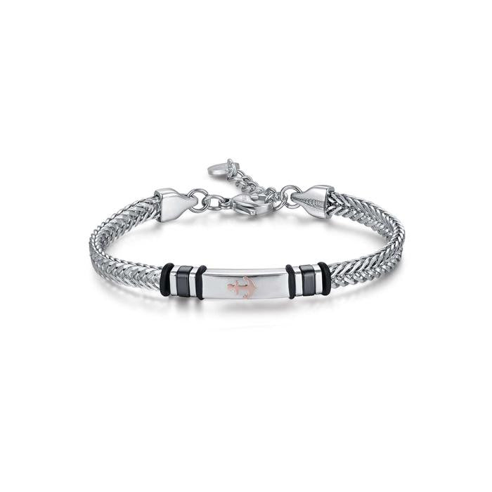 Bracelet en acier avec ancre IP rose et éléments IP noirs