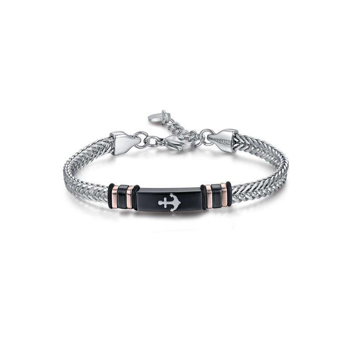 Bracelet en acier avec plaque en acier IP noir avec ancre