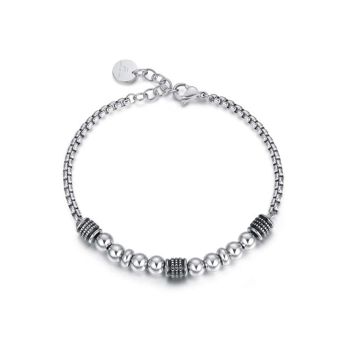 Bracciale In Acciaio Con Sfere Ed Elementi In Acciaio Nero Anticato