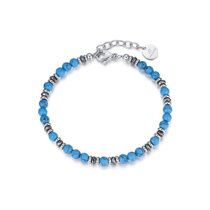 Bracelet en acier avec pierres bleues et hématite
