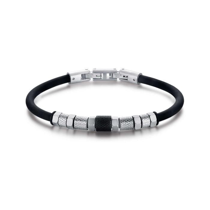 Bracciale In Silicone Nero Con Elementi In Acciaio