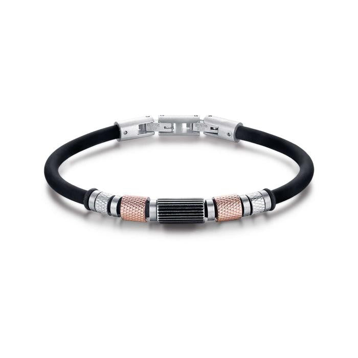 Bracciale In Silicone Nero Con Elementi In Acciaio E Ip Rose