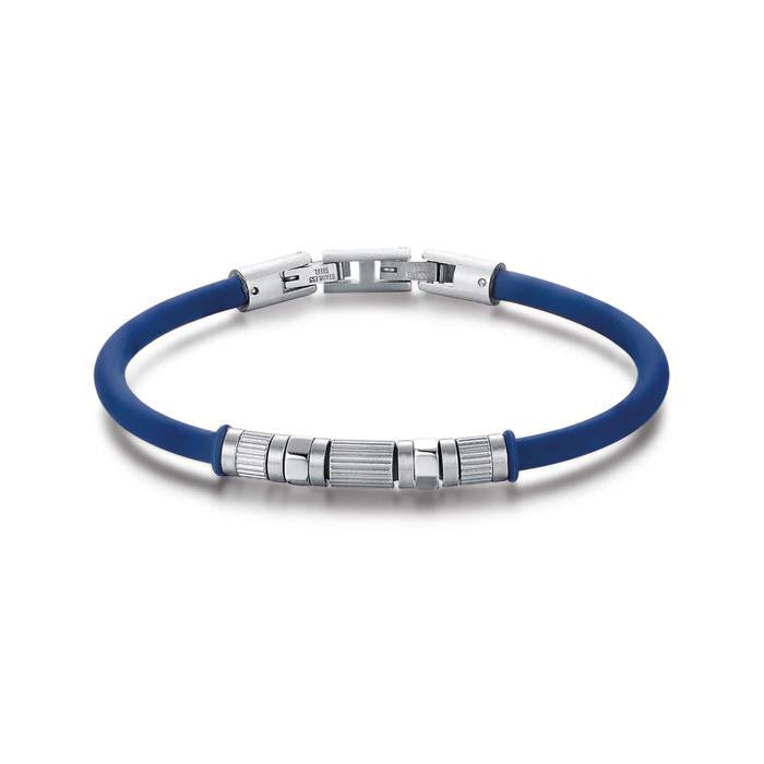 Bracciale In Silicone Blu Con Elementi In Acciaio
