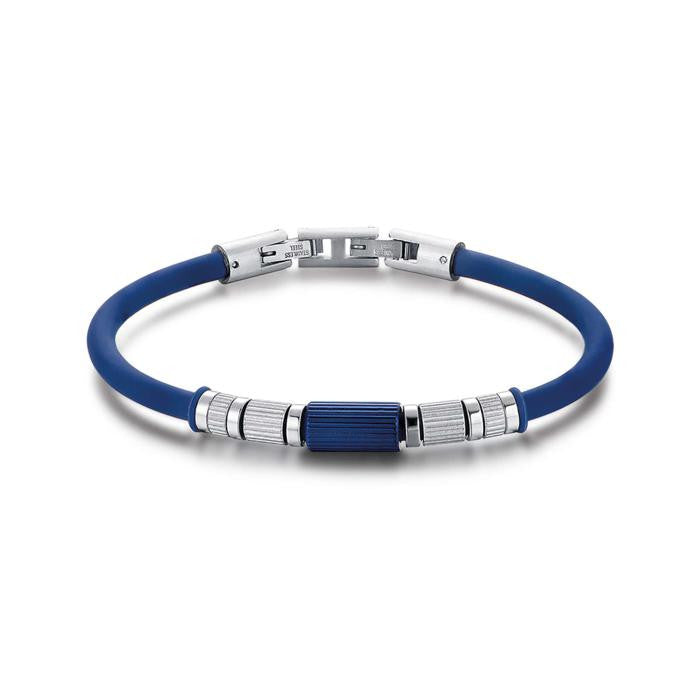 Bracciale In Silicone Blu Con Elementi In Acciaio E Ip Blu