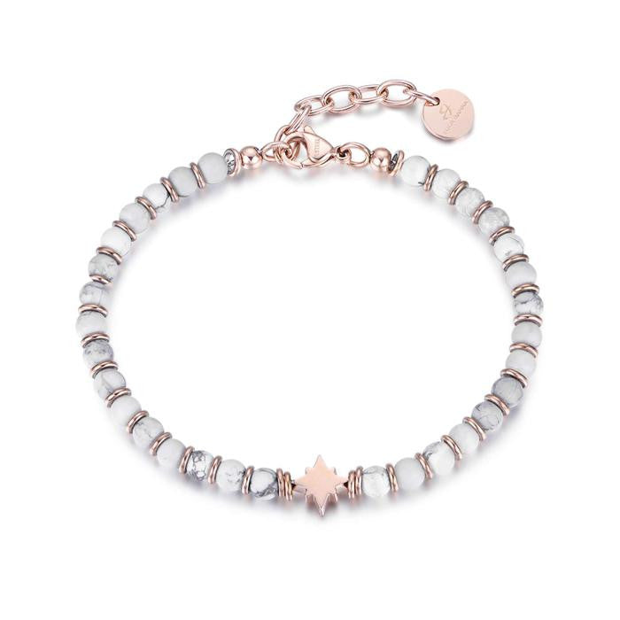 Bracciale In Acciaio Ip Rose Con Pietre Bianche