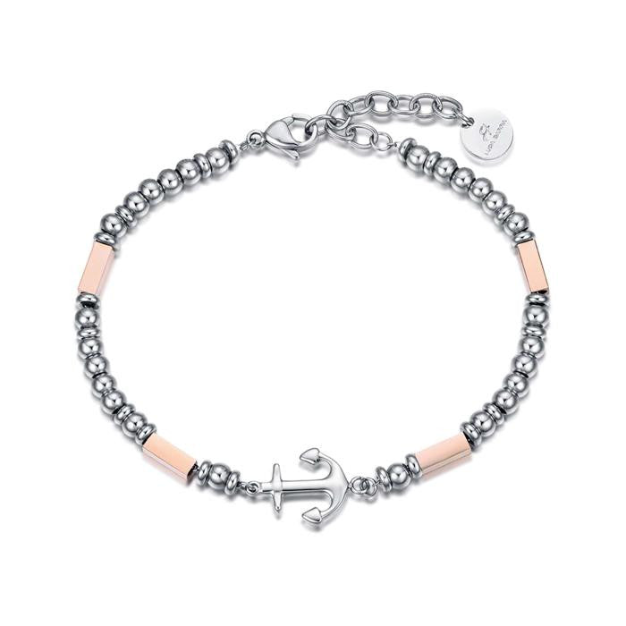 Bracciale In Acciaio Con Ancora Ed Elementi Ip Rose