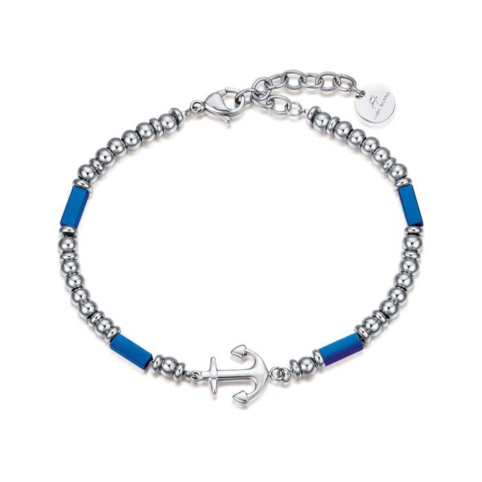Bracciale In Acciaio Con Ancora Ed Elementi Ip Blu