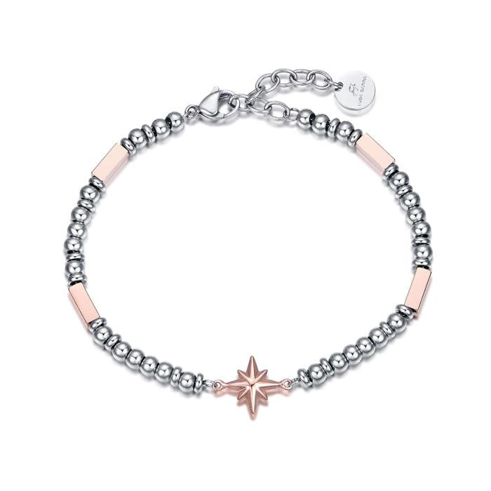 Bracciale In Acciaio Con Timone Ed Elementi Ip Rose
