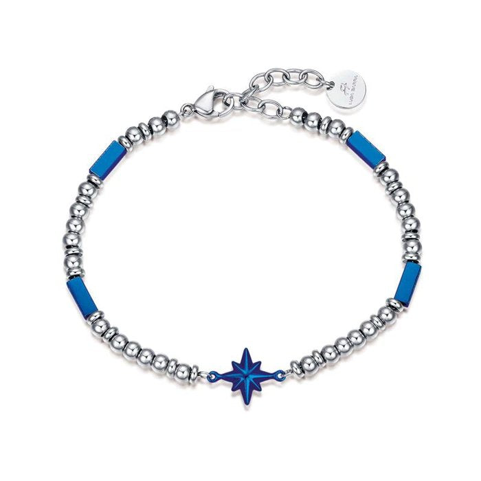 Bracciale In Acciaio Con Timone Ed Elementi Ip Blu
