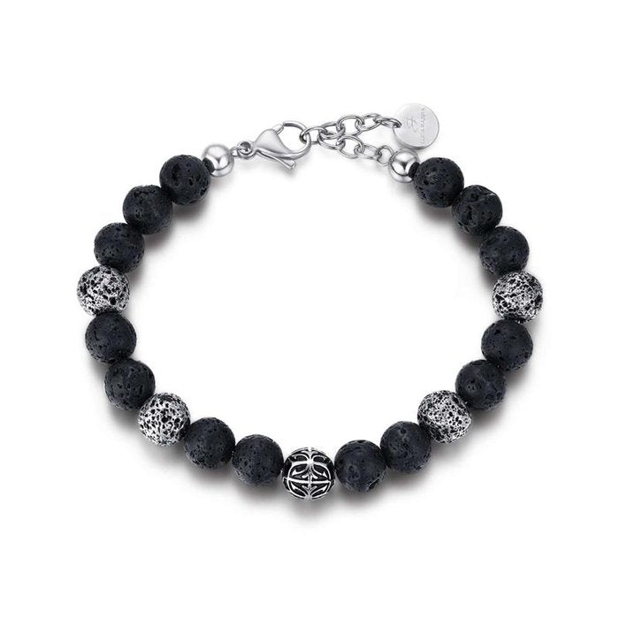 Steel Bracelet With Black Lava Stone