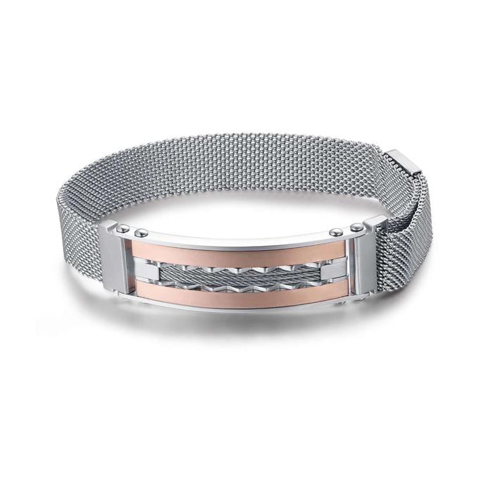 Bracelet en acier avec plaque IP rose