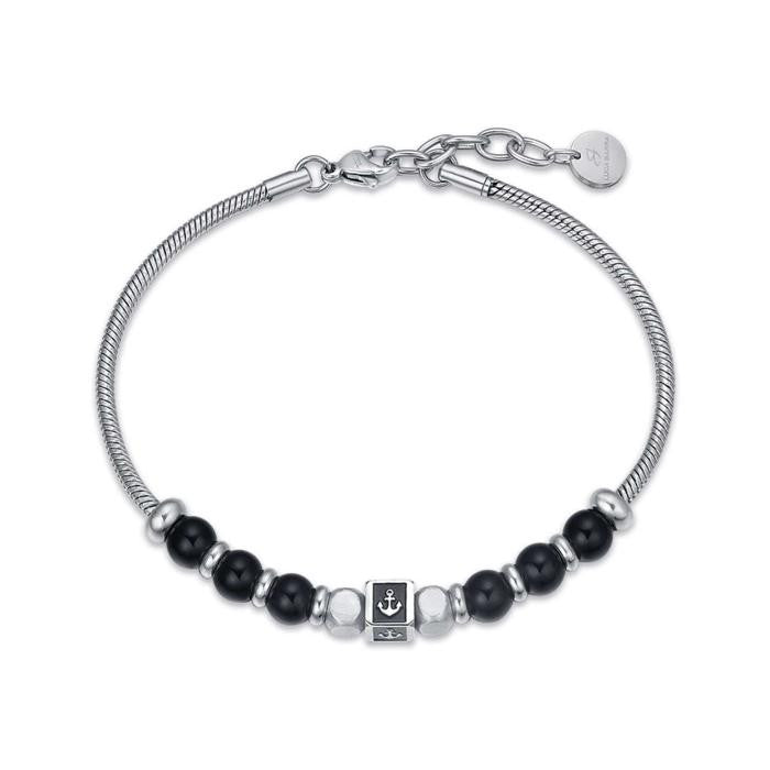 Steel Bracelet With Black Stones With Symbol