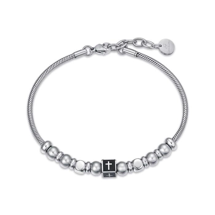 Steel Bracelet With Black Stones With Symbol
