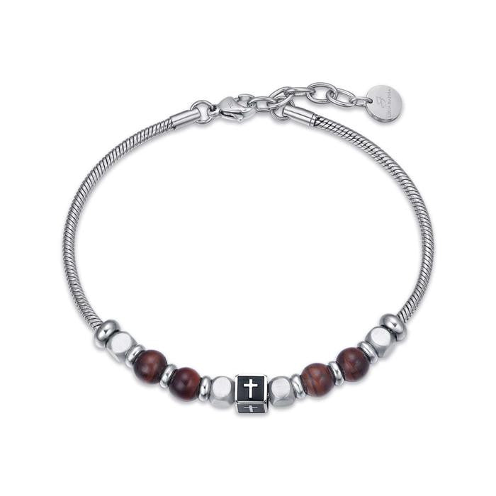 Steel Bracelet With Black Stones With Symbol