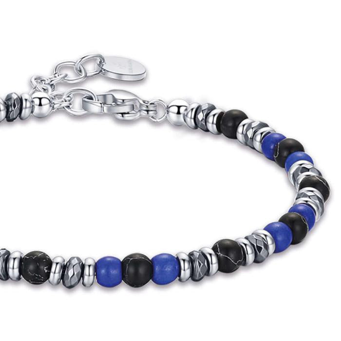 Steel Bracelet With Blue And Black Stones